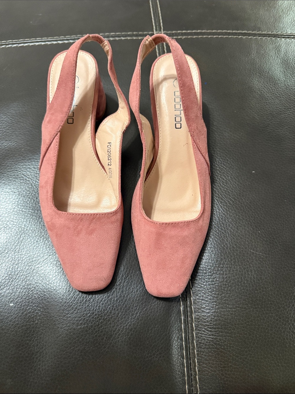 Boohoo Dusty Rose Suede Slingback Block Heels